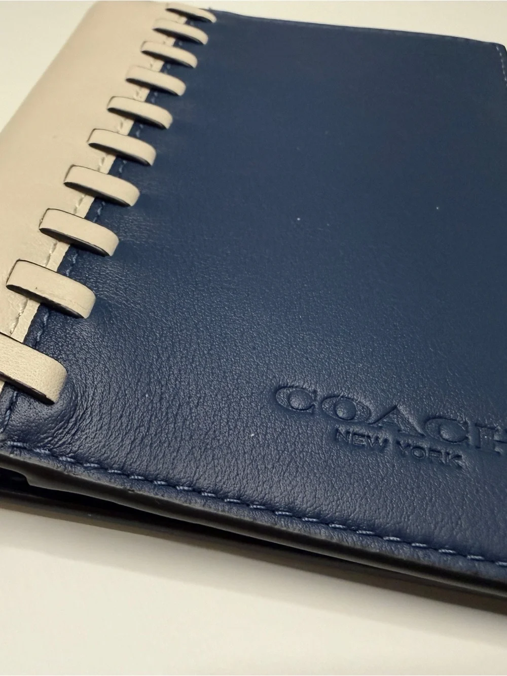 COACH Whipstitch Navy and Chalk Leather Passport Holder and Luggage Tag Set